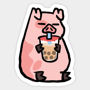 Cute Cartoon Piggy drinking Shake Sticker